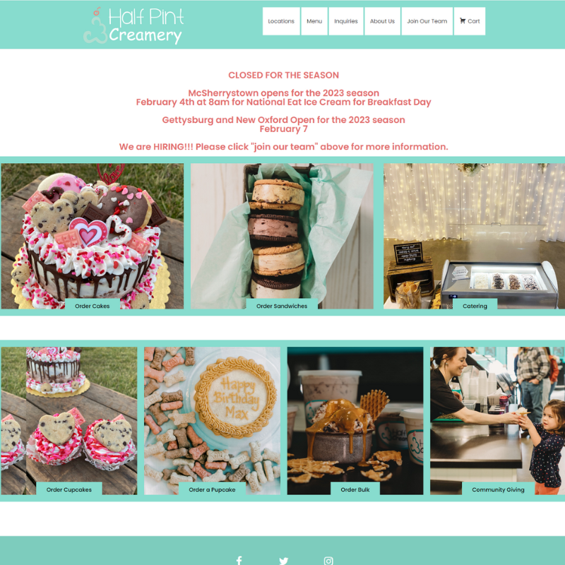Half Pint Creamery website screenshot